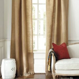 Ballard Designs burlap fringed pair of lined panels 84” long
